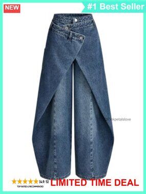 Wide Leg Cargo Jeans Wrap-Front Layered Denim Pants High Waist